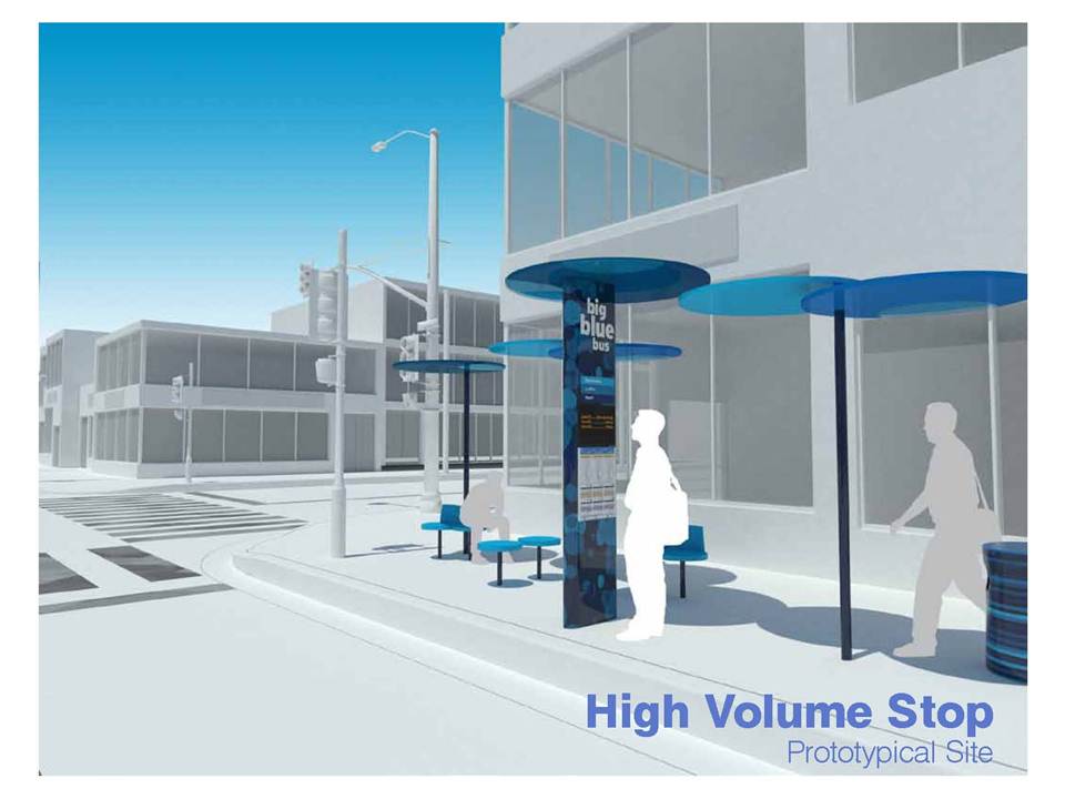 Rendering of a High Volume Blue Spot bus shelter